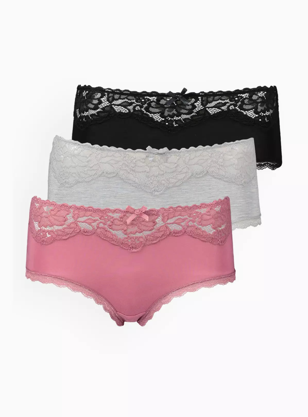  Grey, Pink & Black Lace Top Midi Knickers 3 Pack 14