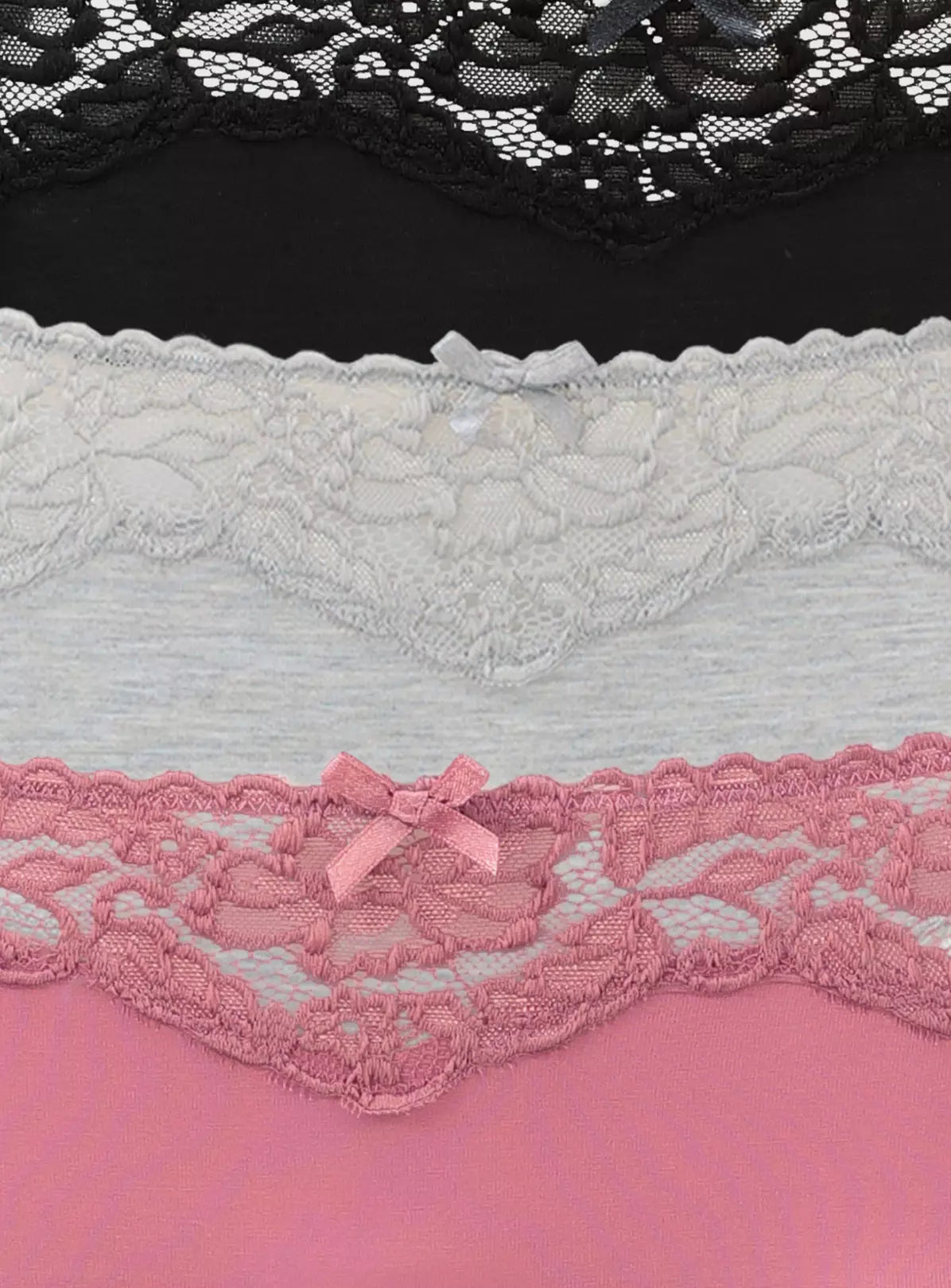  Grey, Pink & Black Lace Top Midi Knickers 3 Pack 14
