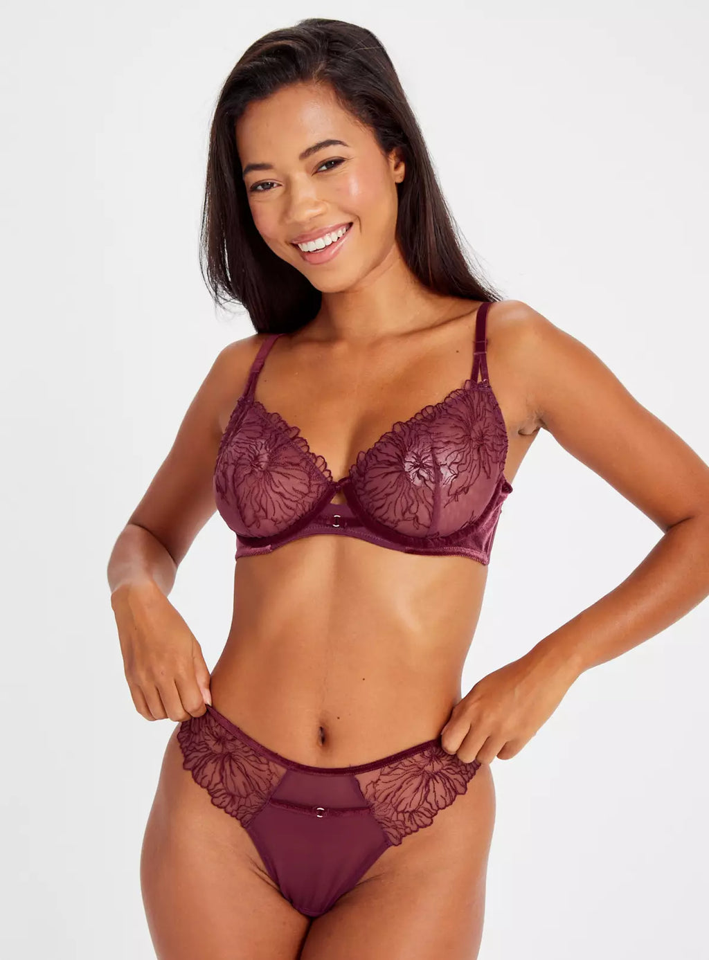  A-GG Boudoir Collection Aubergine Lace & Velvet Underwired Bra 32A