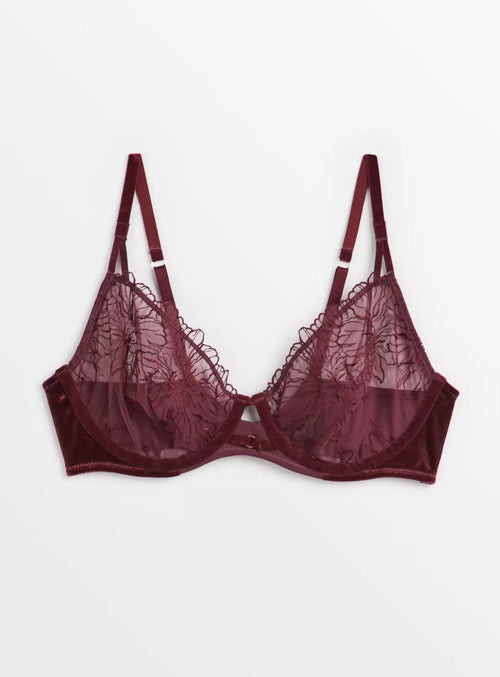  A-GG Boudoir Collection Aubergine Lace & Velvet Underwired Bra 32A
