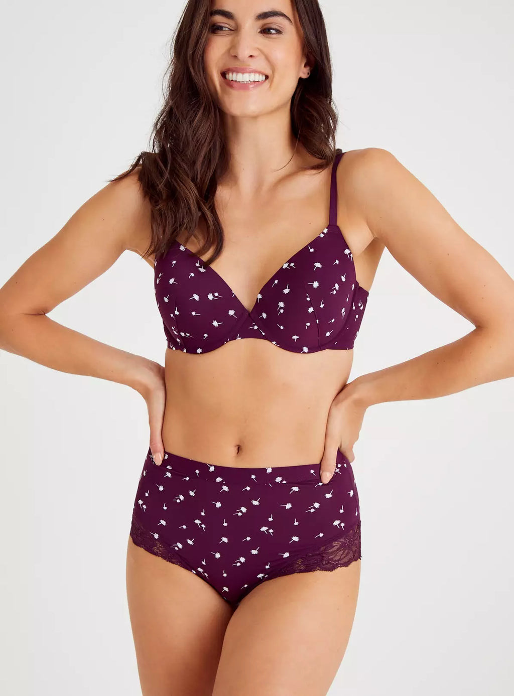  Purple Floral Lace Detail Full Knickers 6