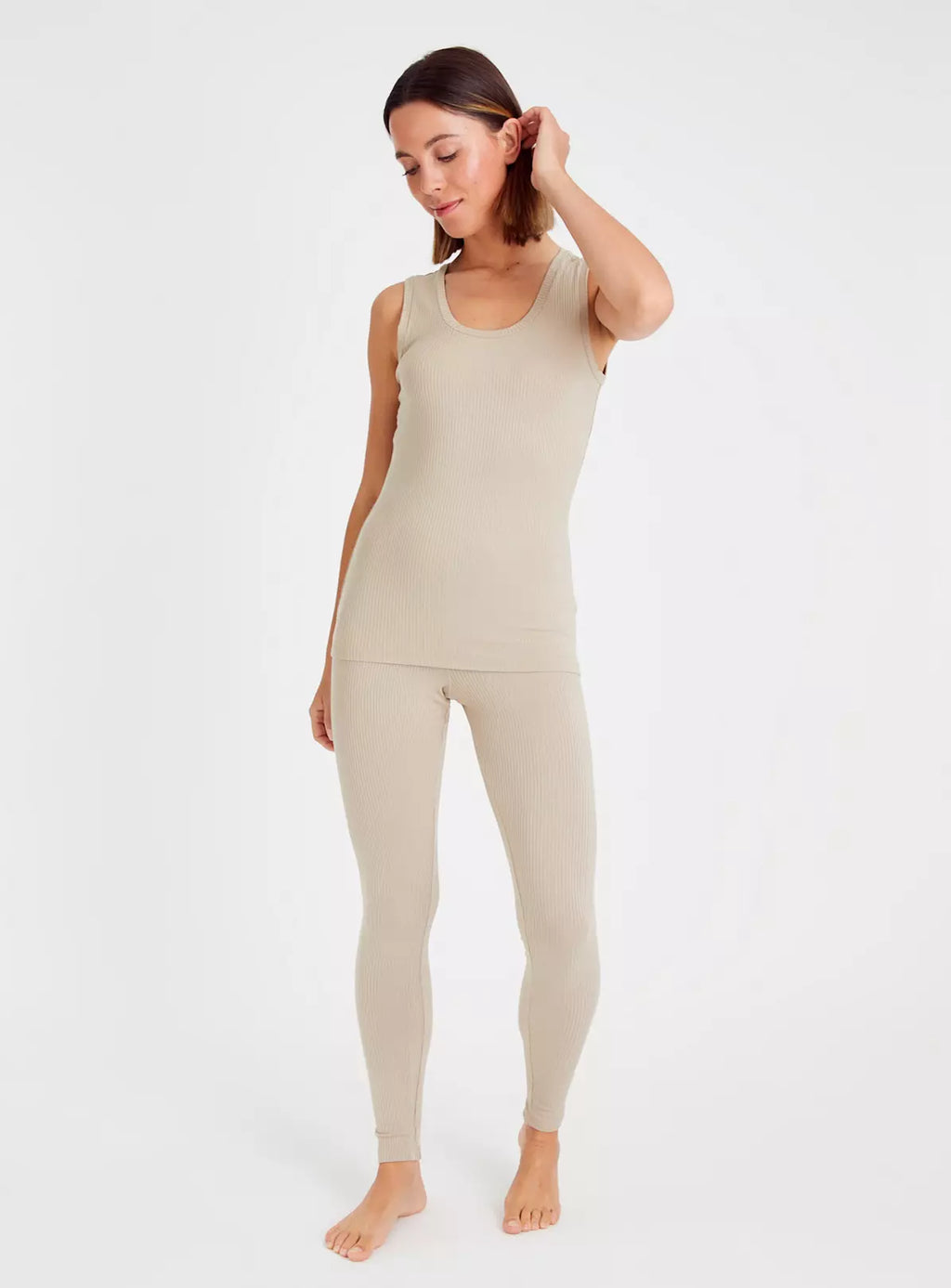  Oatmeal Thermal Heat Ribbed Vest 16