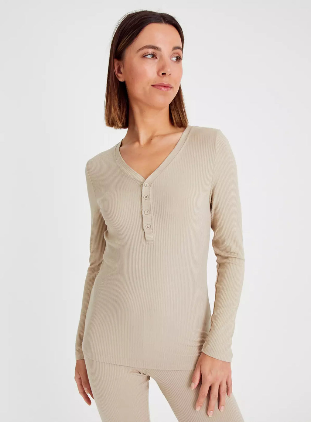  Heat Active Oatmeal Medium Warmth Thermal Henley Top 22