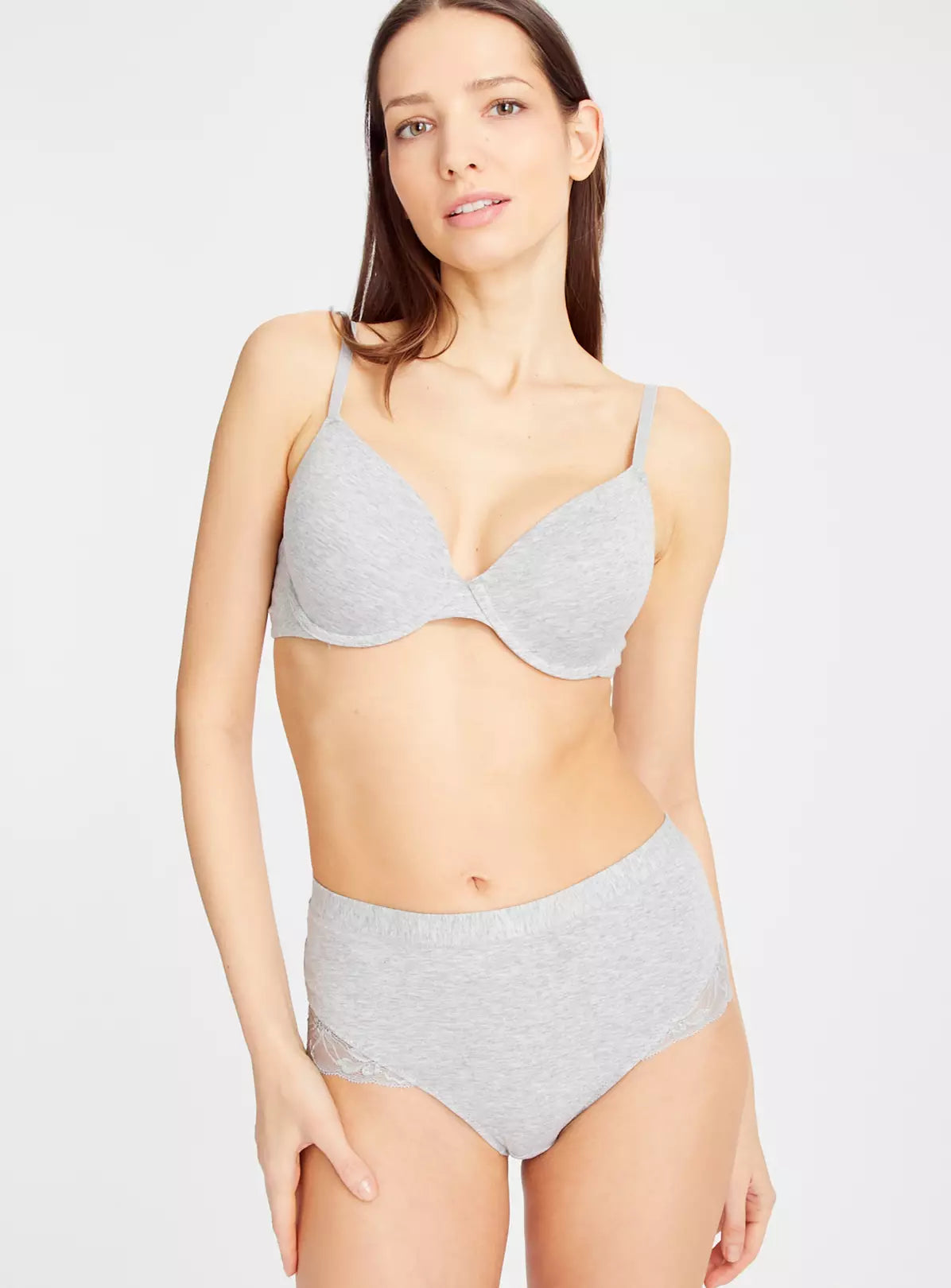  Grey Marl Floral Lace Full Knickers 8