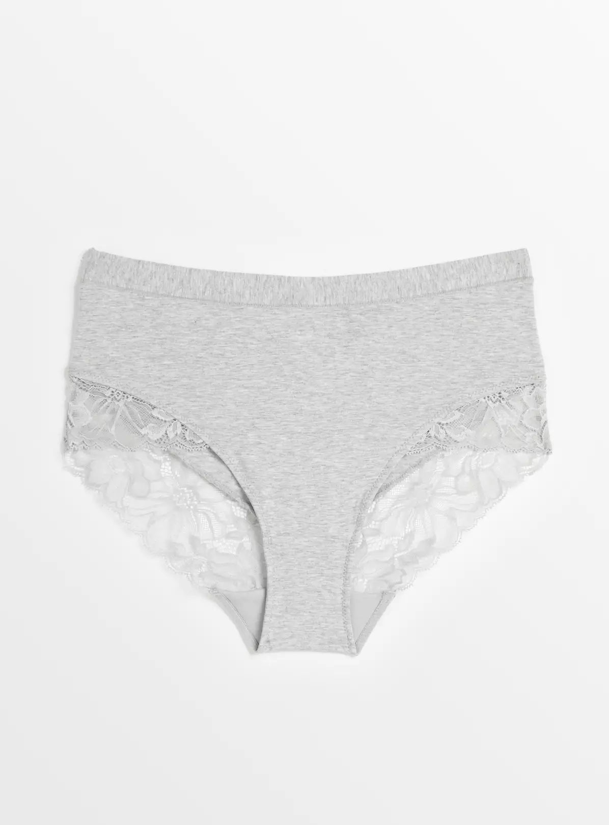  Grey Marl Floral Lace Full Knickers 8