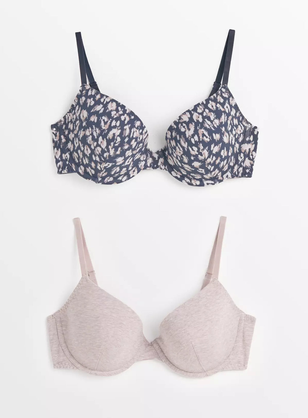  Navy Animal Print & Pink Marl Plunge T-Shirt Bra 2 Pack 34DD