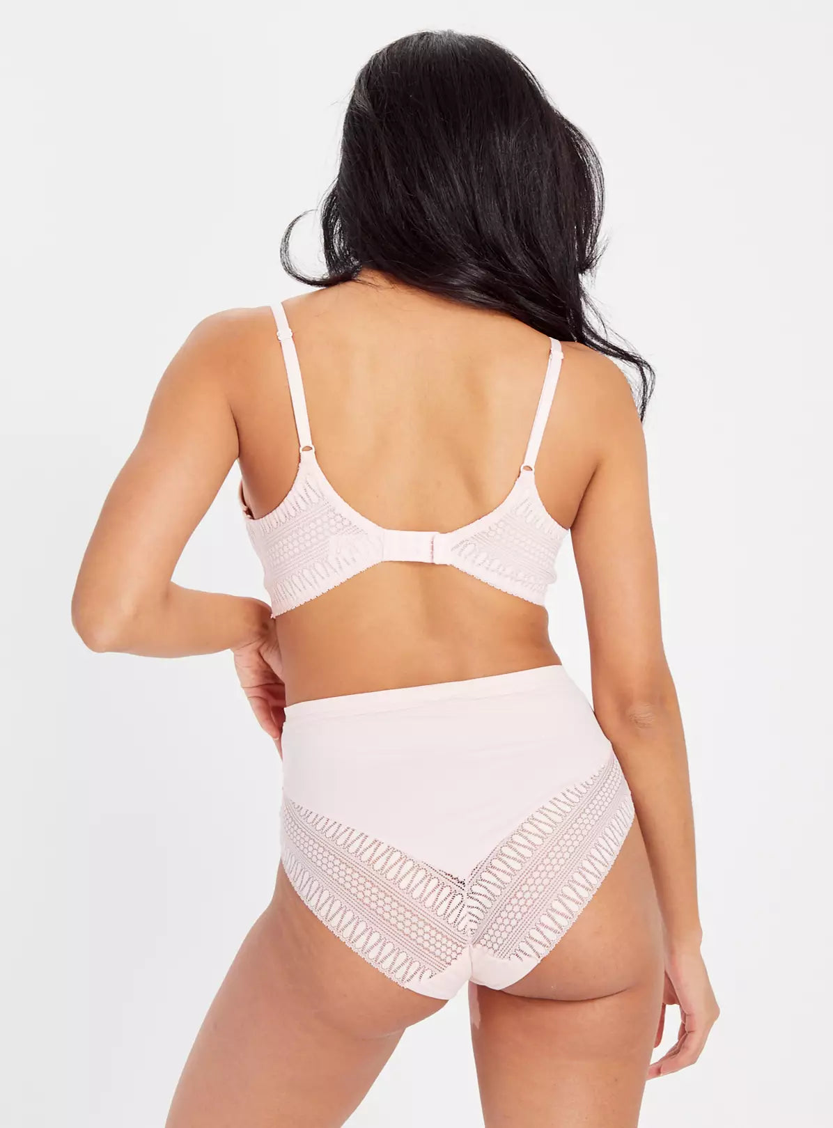  Light Pink Geometric Lace Plunge Bra 34C