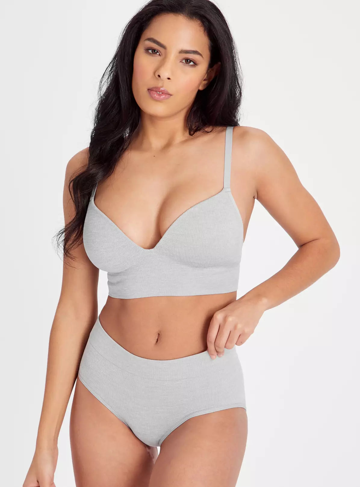  Grey Marl Seamless Plunge Bra XL
