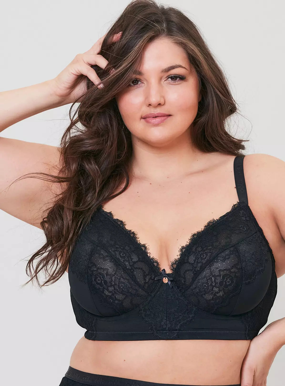  OOLA LINGERIE Lace & Logo Longline Underwired Bra 46F