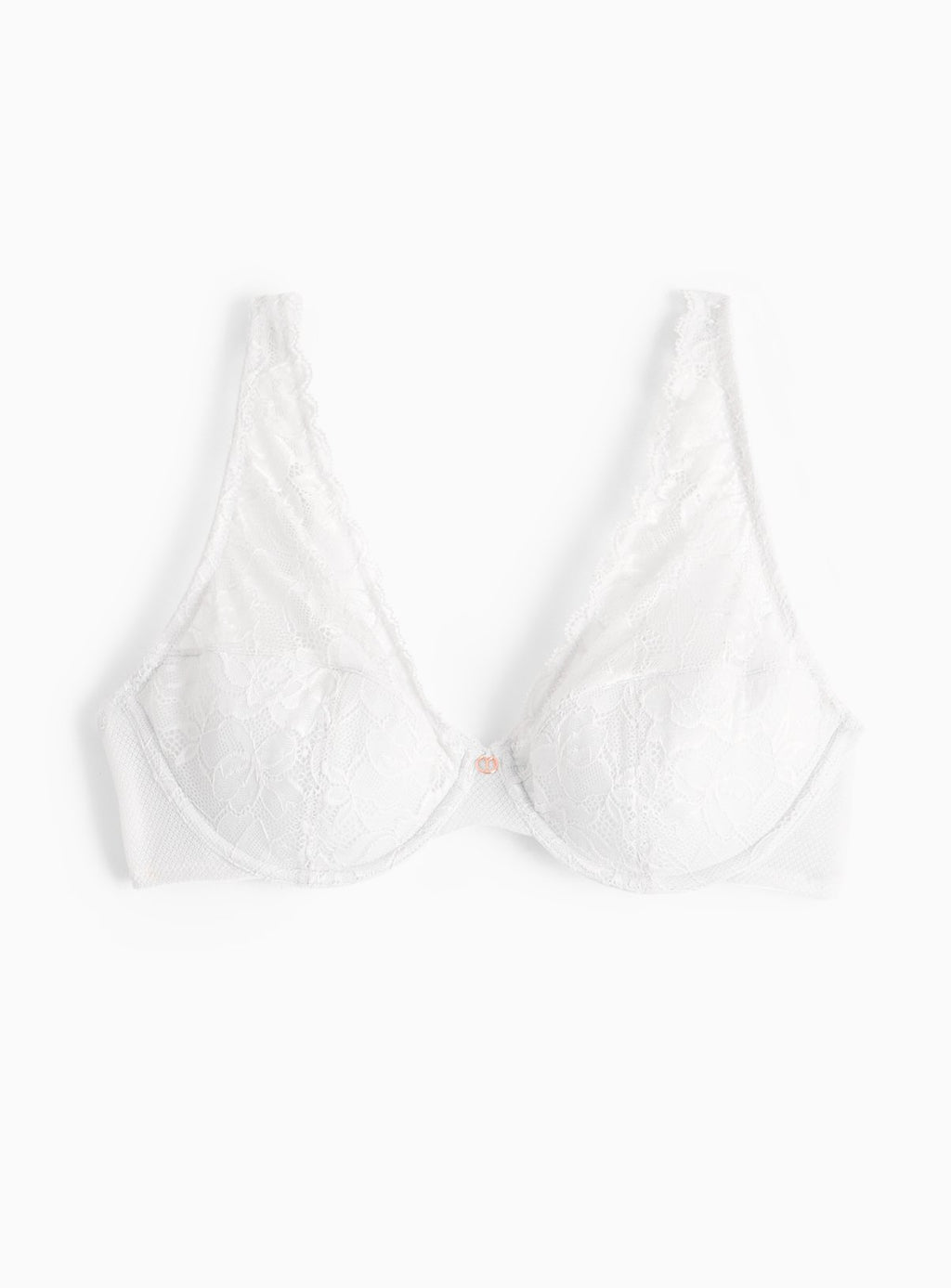  White Floral Lace Apex Plunge Bra 40DD