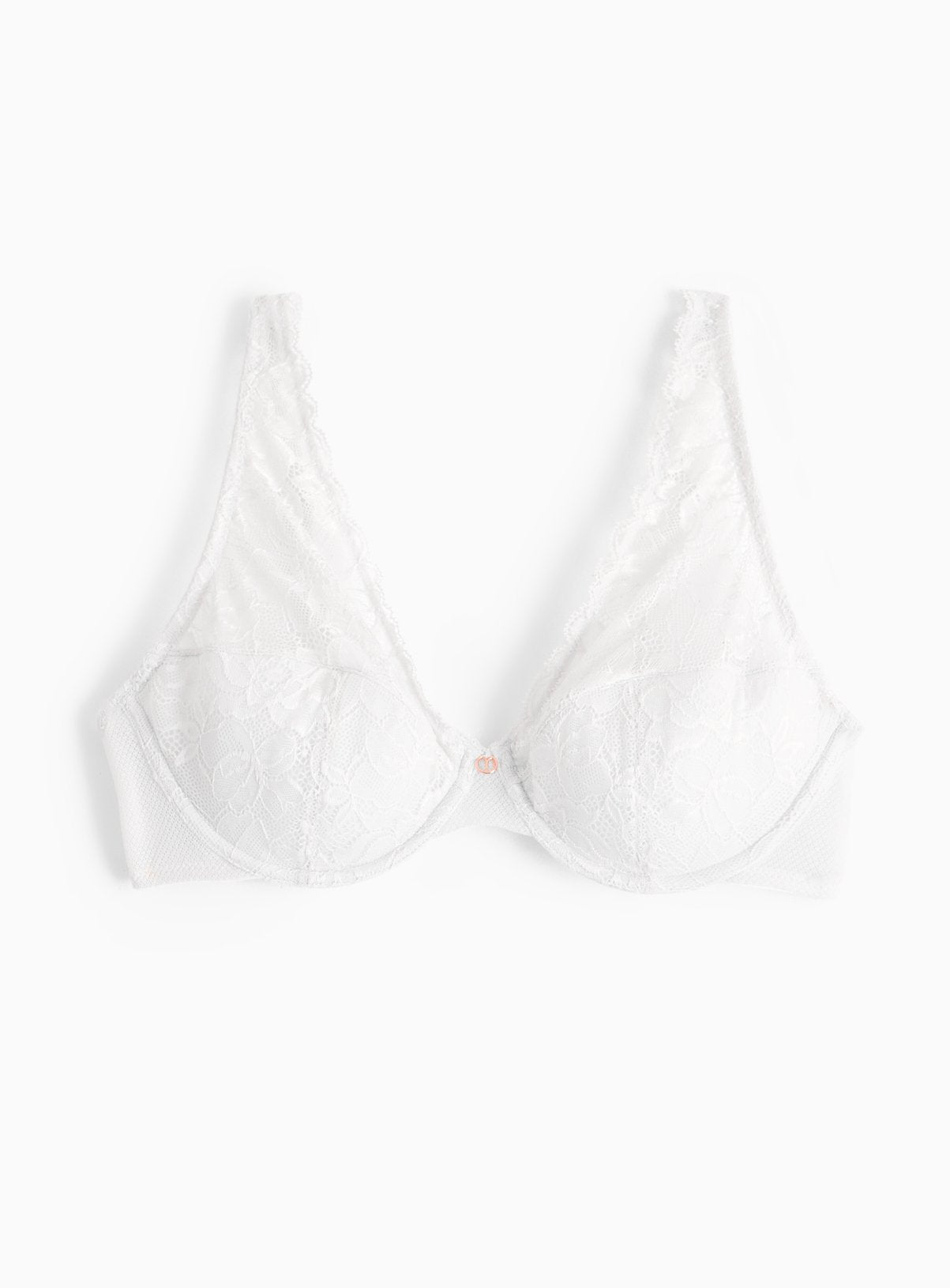  White Floral Lace Apex Plunge Bra 40DD