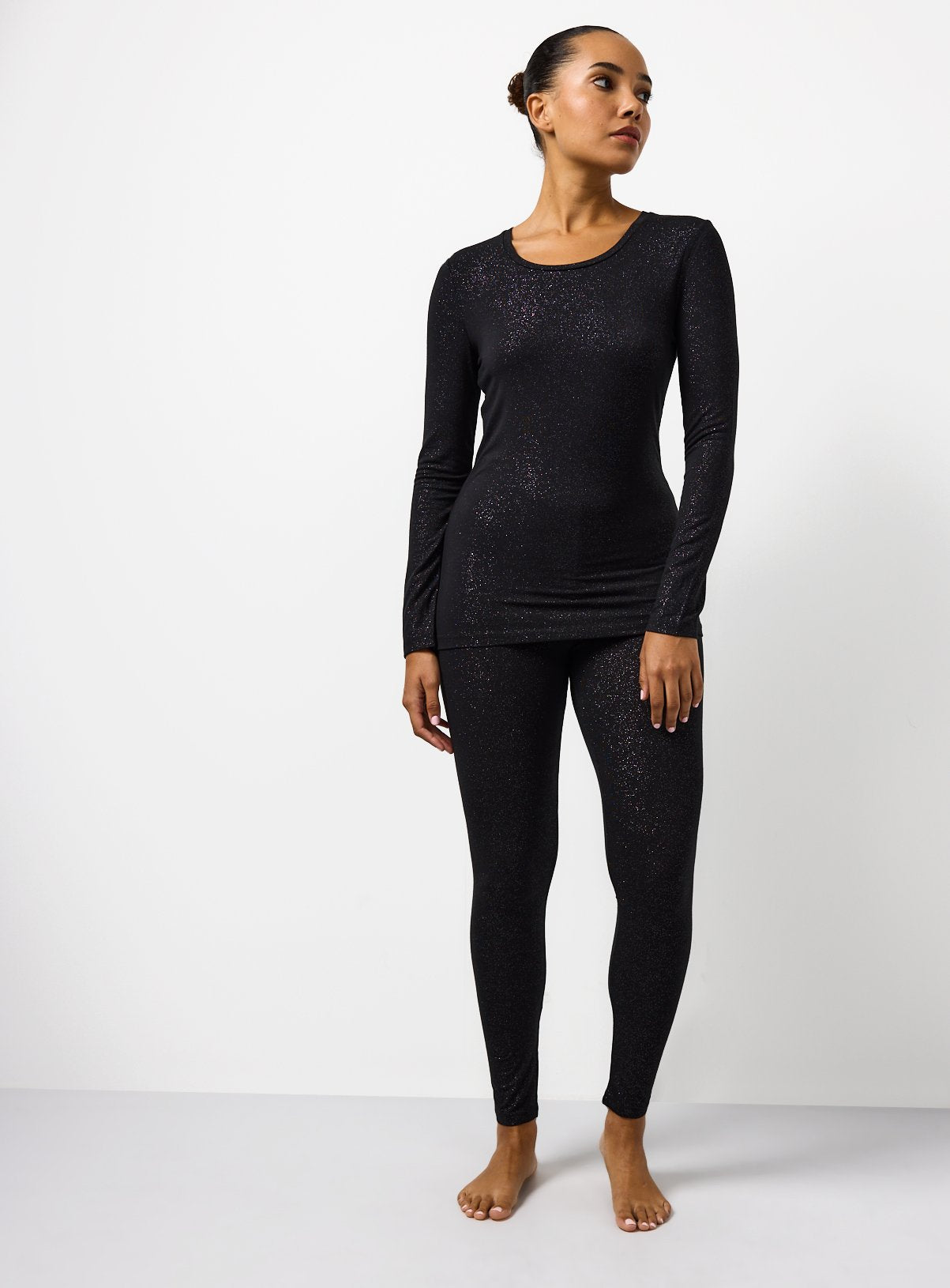  Black Glitter Medium Warmth Thermal Leggings L