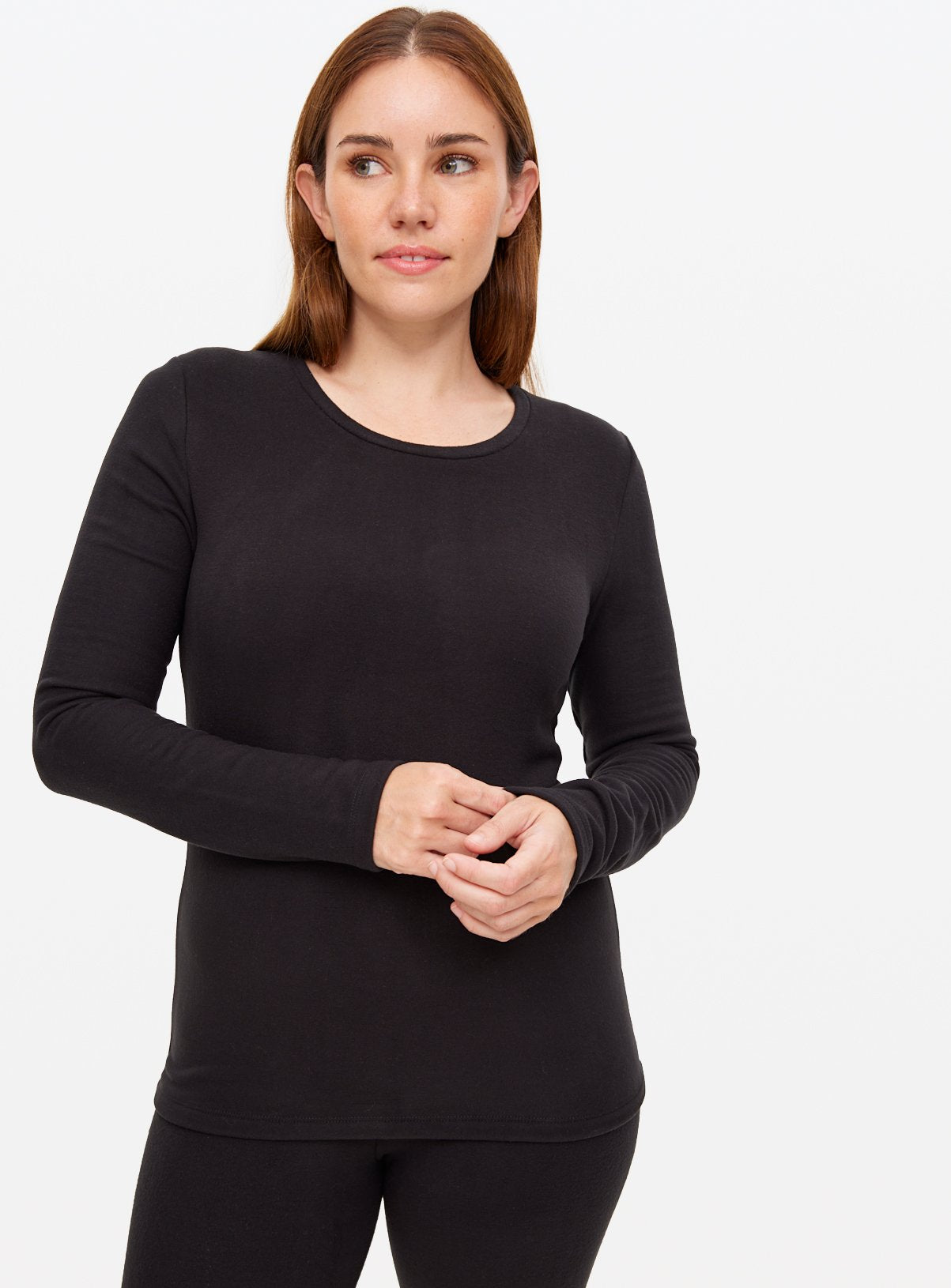  Black Thermal Fleece Long Sleeve Crew Neck Top M