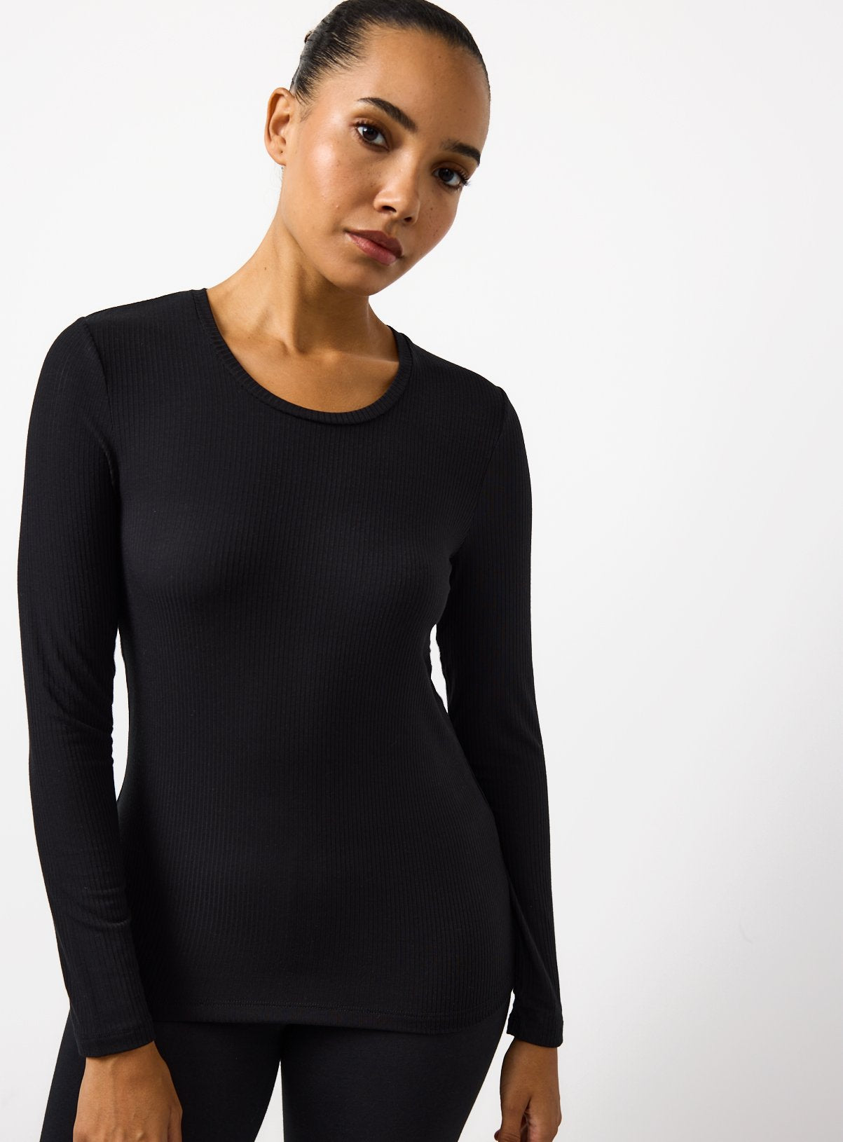  Black Thermal Medium Warmth Ribbed Top L