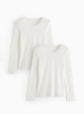  Cream Long Sleeve Pointelle Thermal Tops 2 Pack S