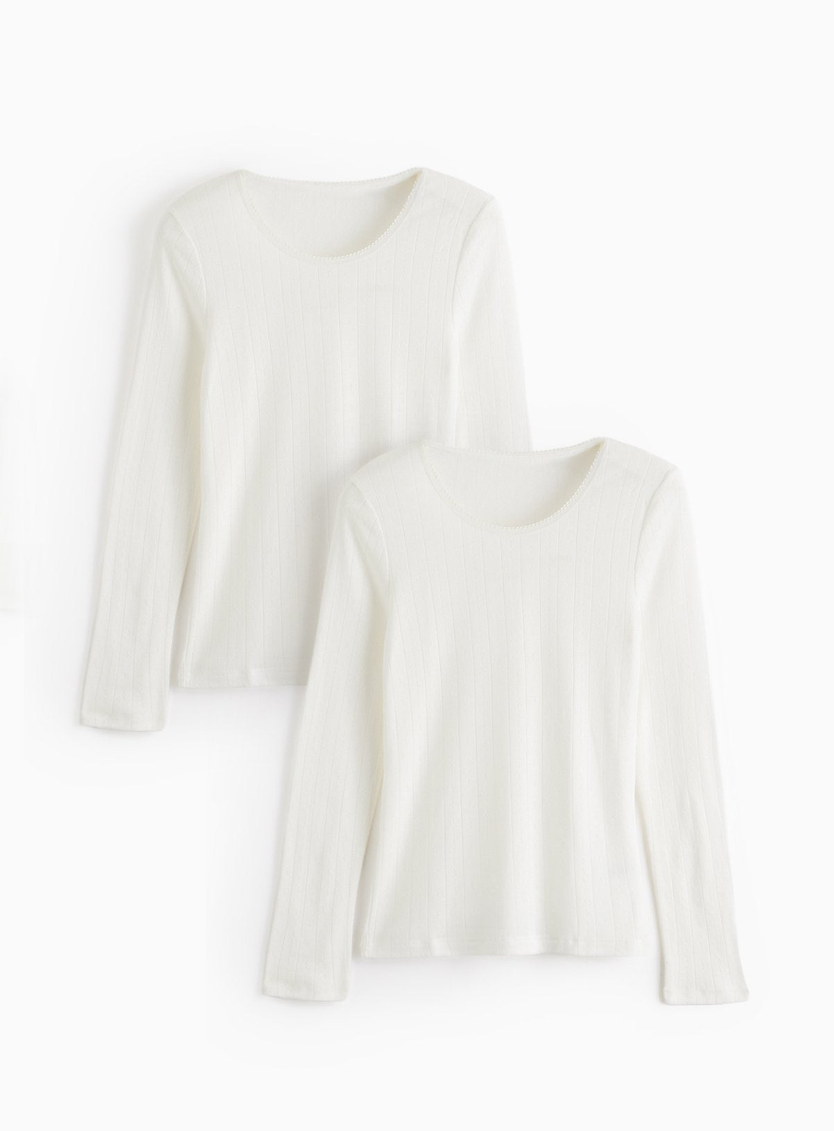  Cream Long Sleeve Pointelle Thermal Tops 2 Pack S