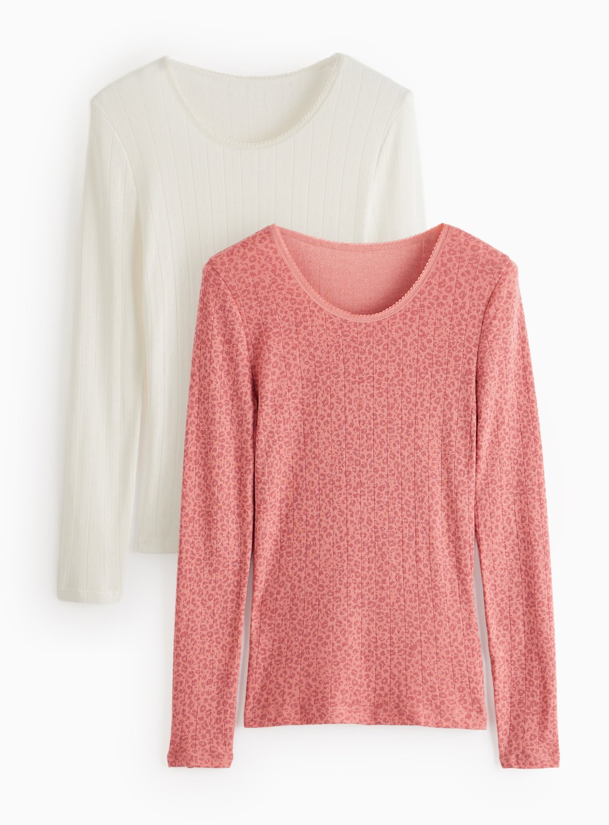  Animal Print Maximum Warmth Pointelle Long Sleeve Thermal Tops 2 Pack L